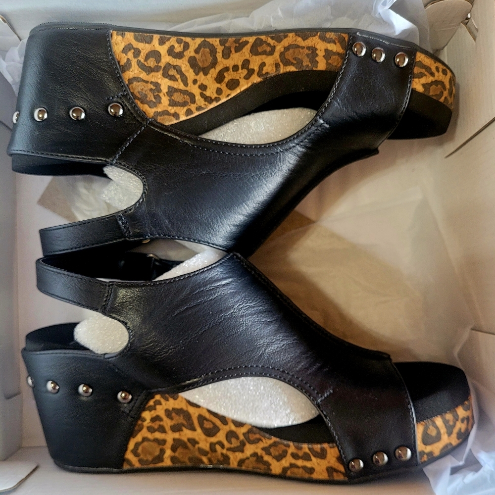 Corky Carley Black Leopard Wedges